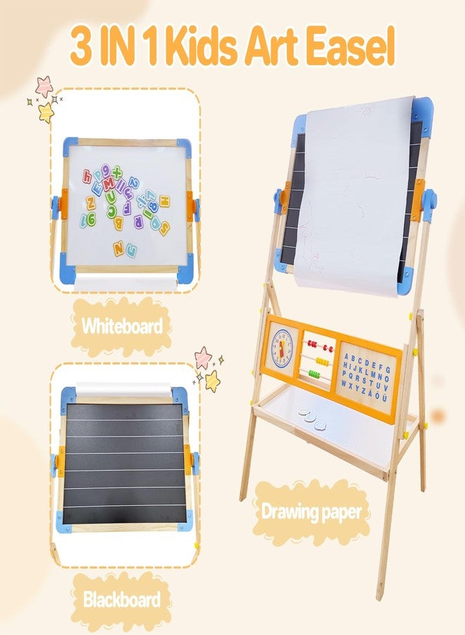 Asweets 3 in 1 Kids Art Easel, Magnetic Whiteboard/Chalkboard with Drawing Paper Roll, Abacus/Clock/Alphabet Chart - Educational Toy for Toddlers Preschoolers (3-8) - Image 4